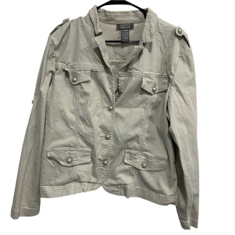 Motto Womens Military-Style Lightweight Jacket Beige X-Large Cotton/Spandex Epau